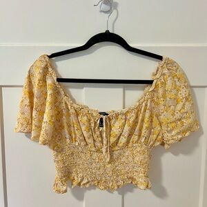 Forever 21 Yellow Floral Smocked Blouse